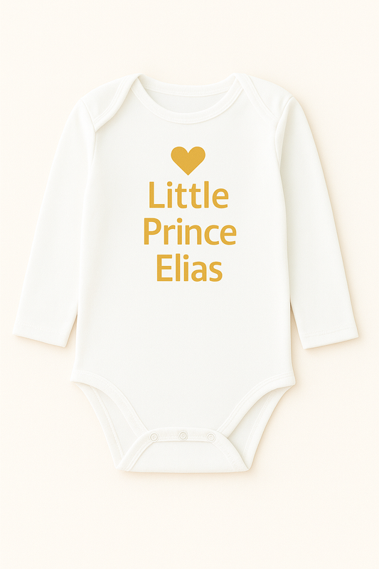 Langarm-Babybody mit Herzmotiv & Wunschtext (100% Baumwolle)