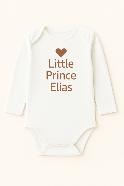 Langarm-Babybody mit Herzmotiv & Wunschtext (100% Baumwolle)