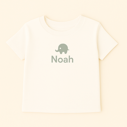 Kinder T-Shirt mit Elefantenmotiv & Name (100% Baumwolle)