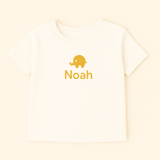 Kinder T-Shirt mit Elefantenmotiv & Name (100% Baumwolle)