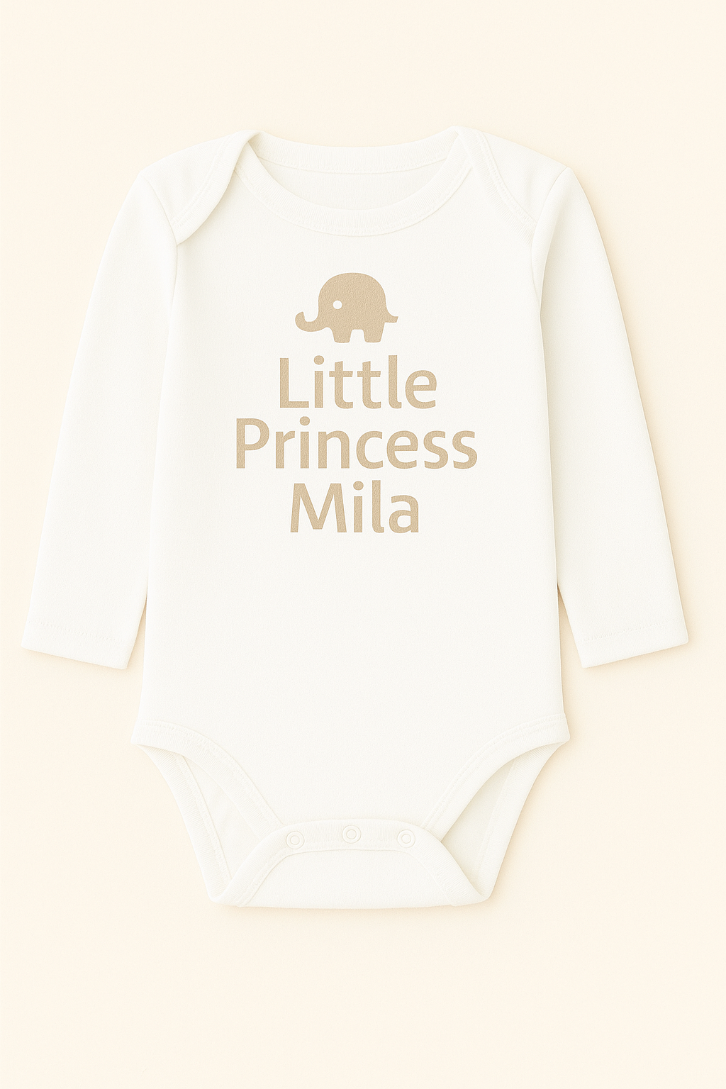 Langarm-Babybody mit Elefantenmotiv & Wunschtext (100% Baumwolle)