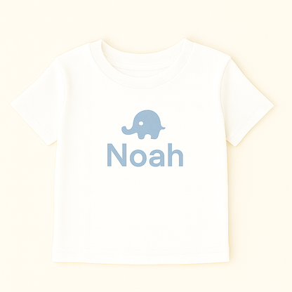 Kinder T-Shirt mit Elefantenmotiv & Name (100% Baumwolle)