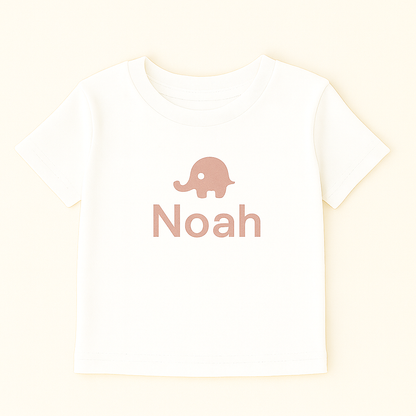 Kinder T-Shirt mit Elefantenmotiv & Name (100% Baumwolle)