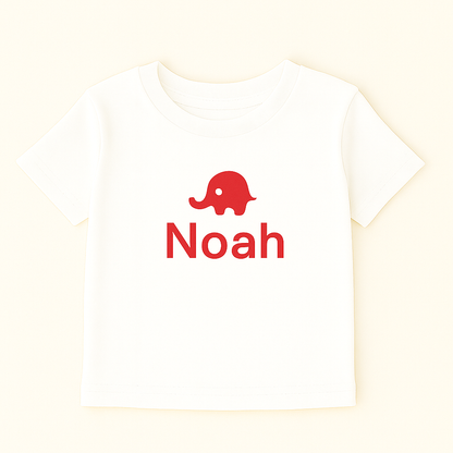 Kinder T-Shirt mit Elefantenmotiv & Name (100% Baumwolle)