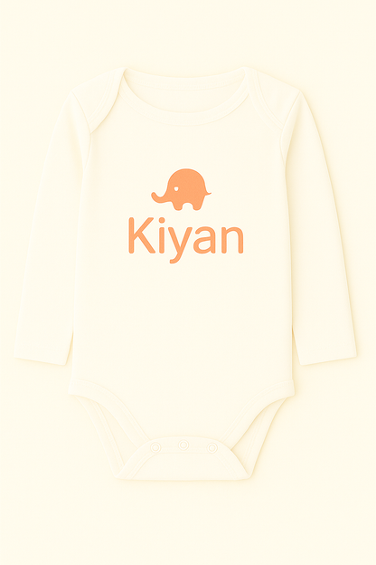 Langarm-Babybody mit Elefantenmotiv & Name (100% Baumwolle)