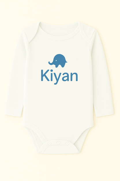 Langarm-Babybody mit Elefantenmotiv & Name (100% Baumwolle)