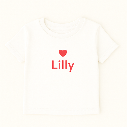 Kinder T-Shirt mit Herzmotiv & Name (100% Baumwolle)