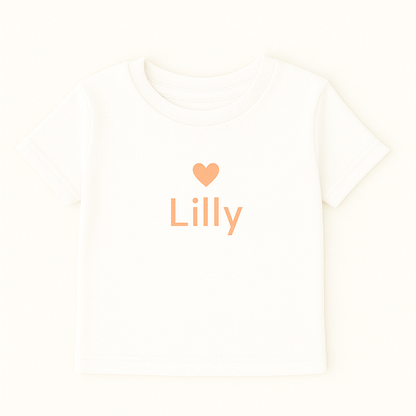 Kinder T-Shirt mit Herzmotiv & Name (100% Baumwolle)