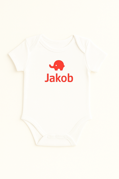 Kurzarm-Babybody mit Elefantenmotiv & Namen (100% Baumwolle)