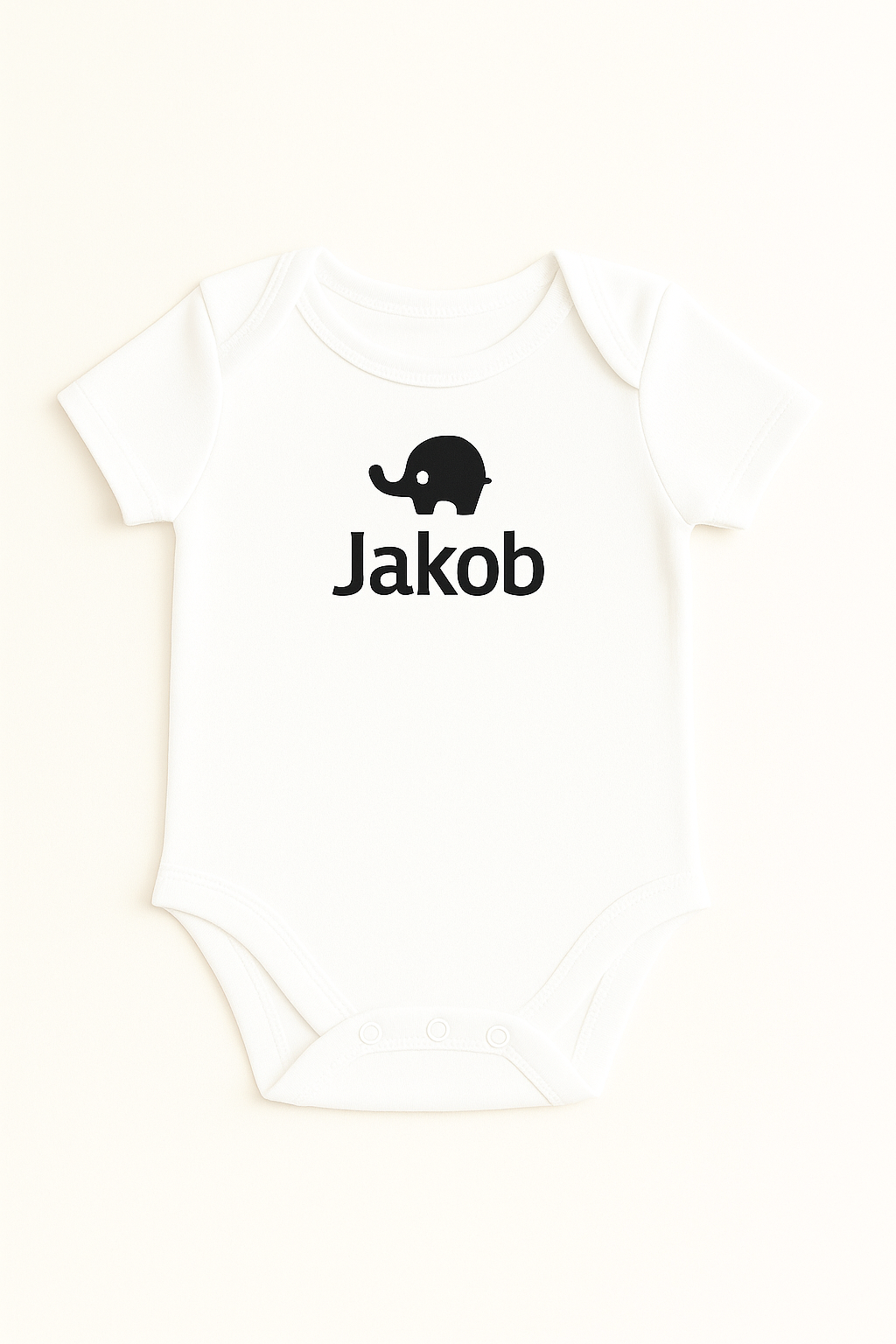 Kurzarm-Babybody mit Elefantenmotiv & Namen (100% Baumwolle)